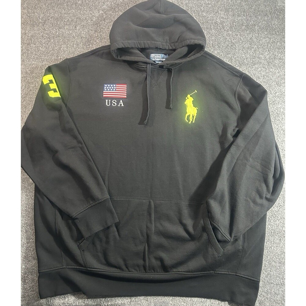 Polo by Ralph Lauren Men’s Size 4XLT Tall Hoodie No 3 Big Pony USA in Black